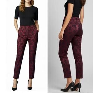 White House Black Market The Slim Ankle Jacquard Pants Cardinal/Black Size 8